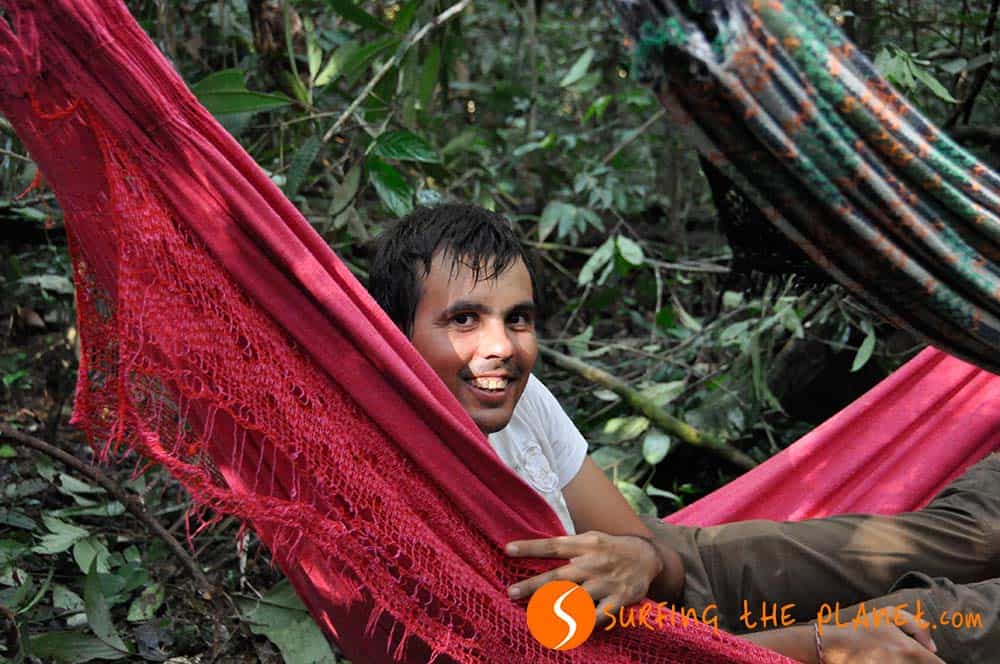 In a hammock in the jungle