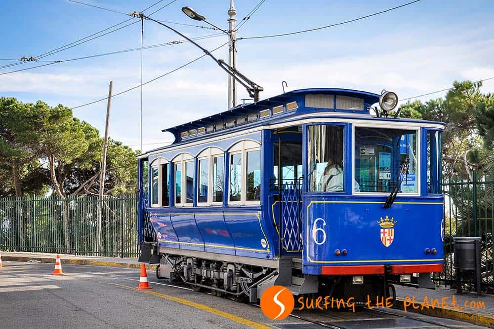 Blue tram in Tibidabo