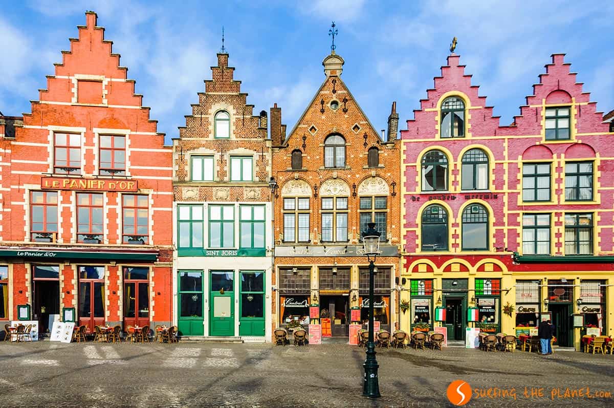 Colorful brick houses, Market Square, Bruges, Belgium